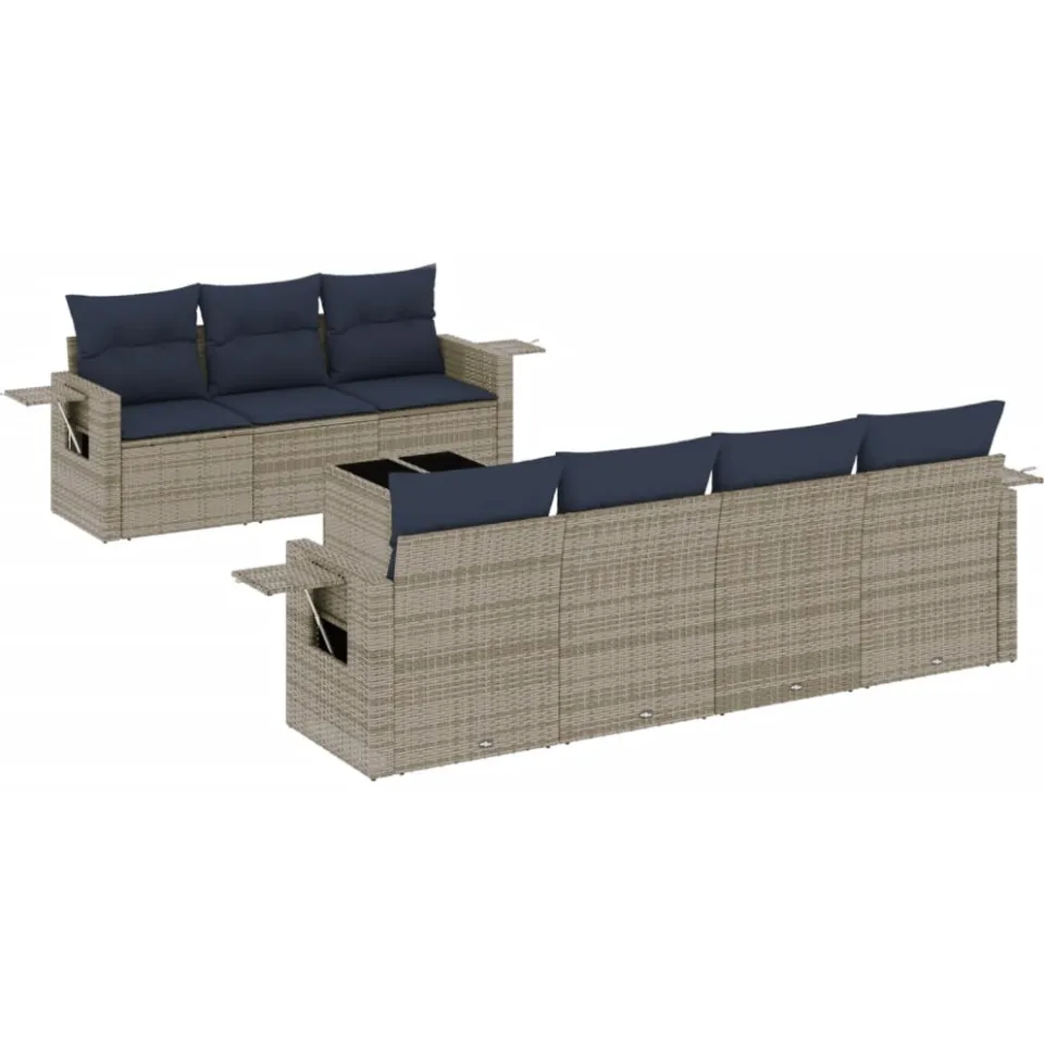 vidaXL 8-delige tuinbankset met kussens, grijs polyrotan, foto 4