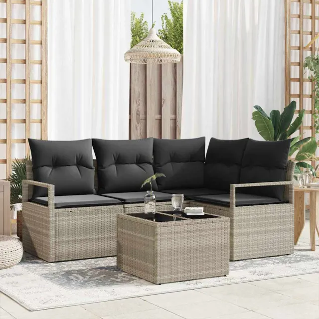 vidaXL Bankstel 5 st Lichtgrijs poly rattan, foto 2