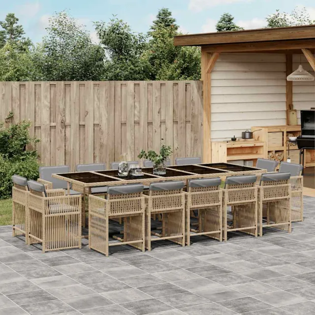 vidaXL 15-delige Tuinset met kussens poly rattan gemengd beige, foto 2