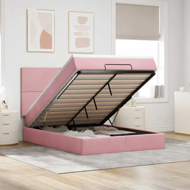 vidaXL Ottoman bed met matrassen 140x200cm fluweel roze