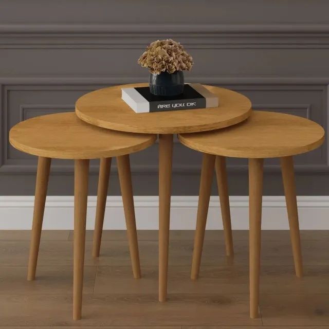 Bofigo Bijzettafel set van 3 - Nesttafel - Pijnboom