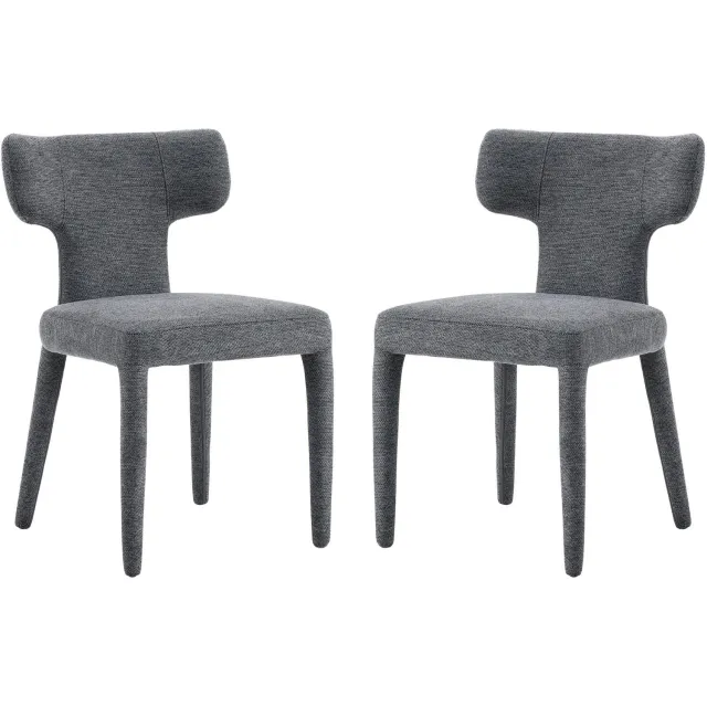 SONNENH Eetkamerstoelen set van 2 met T-vormige rug - Stoffen bekleding en metalen poten - Grijs