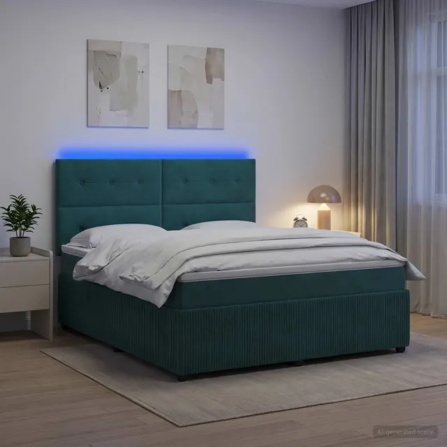 vidaXL LED Boxspring Bed met Matras Donkergroen 160 x 200 cm Fluweel