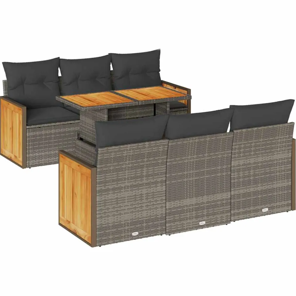 vidaXL 7-delige Loungeset met kussens poly rattan acacia grijs, foto 3