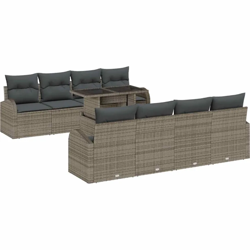 vidaXL Tuin Sofa Set 9 st Grijs poly rattan, foto 4