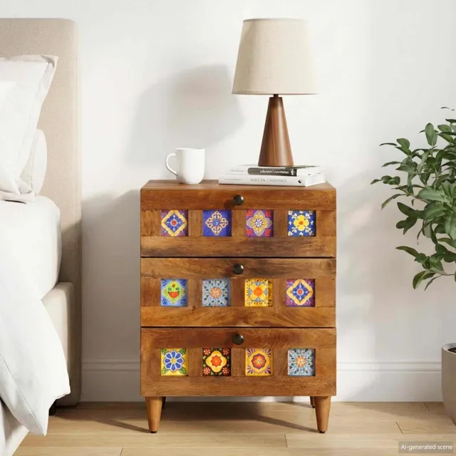 vidaXL Nachtkastje met lade Bruin 50 x 33 x 62 cm Massief Mango Hout, foto 2