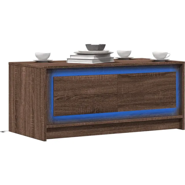 vidaXL Salontafel met LED-verlichting bewerkt hout bruin eikenkleur, foto 2
