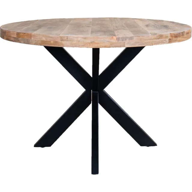 Home67 Eettafel Moos ø130 cm - Mangohout - Rond - Industrieel - 4-5 personen - keukentafel Bruin