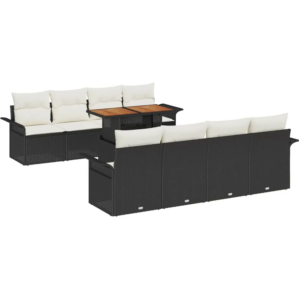 vidaXL Tuin Sofa Set 9 st Zwart Poly riet