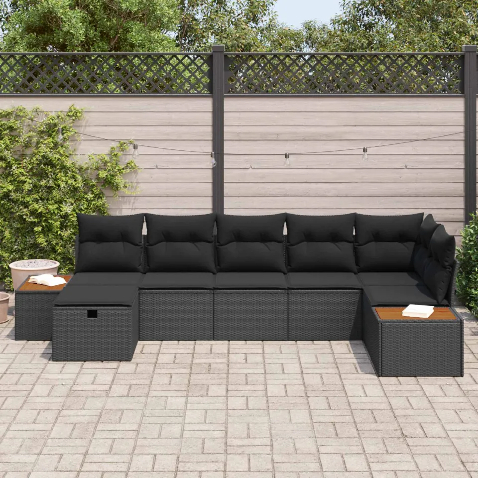 vidaXL Tuin Sofa Set met kussen 7 pcs Zwart Poly riet, foto 3