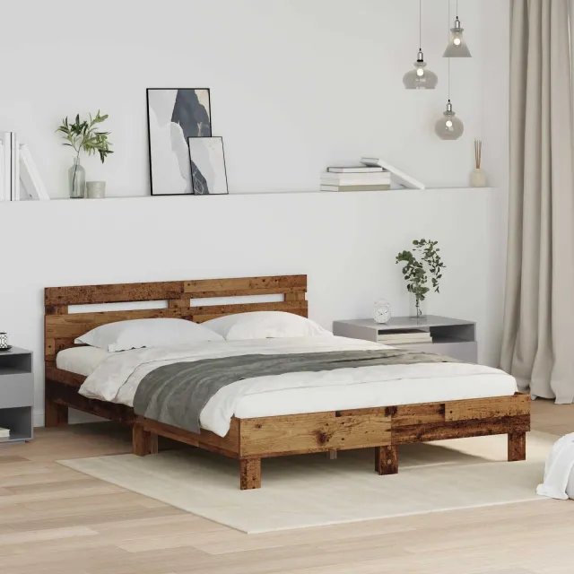 vidaXL Bedframe Oudhout 120 x 200 cm Bewerkt hout Bruin