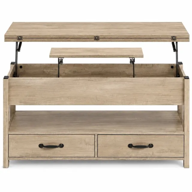 Brandistry Salontafel - Bijzettafel - Woonkamer - Uitklapbaar - In Hoogte Verstelbaar - Opbergruimte - Met Lades - Camel Brown Licht Bruin