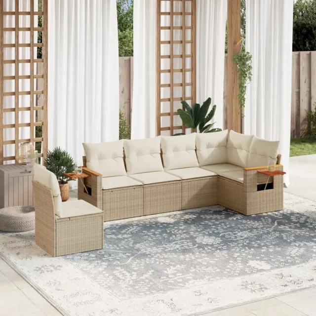 vidaXL 6-delige Loungeset met kussens poly rattan beige, foto 2
