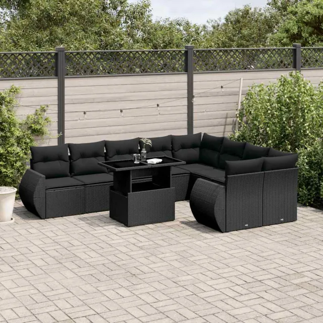 vidaXL 10-delige Loungeset met kussens poly rattan zwart, foto 2