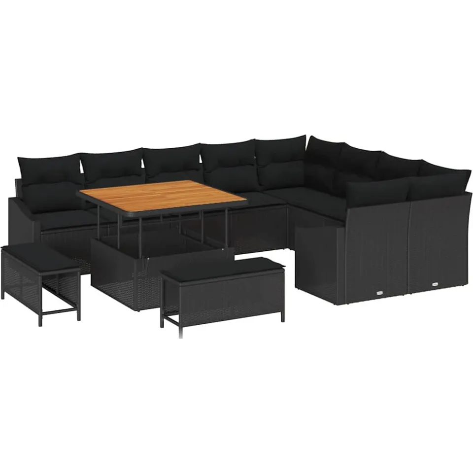 vidaXL Tuinbankenset 12 st Zwart poly rattan