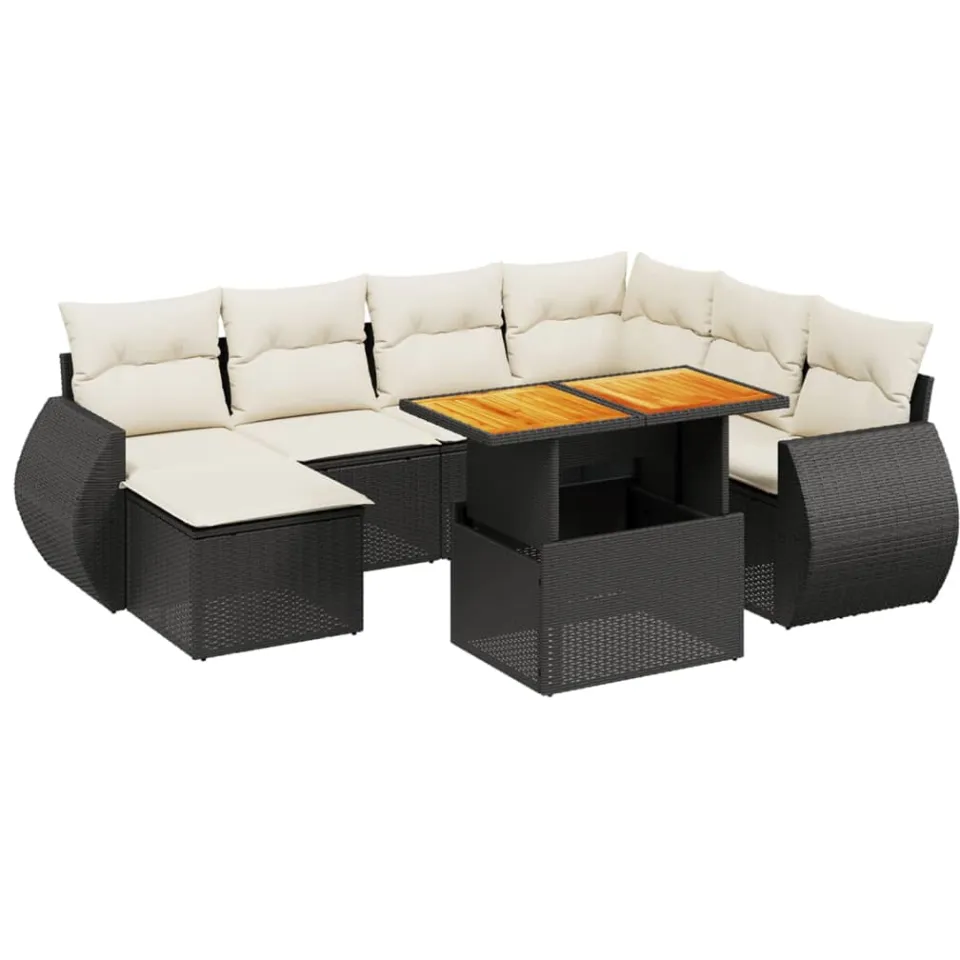 vidaXL 8-delige Loungeset met kussens poly rattan zwart, foto 4