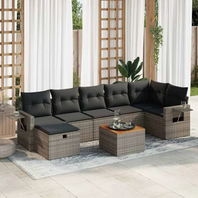vidaXL 8-delige Loungeset met kussens poly rattan grijs, foto 2