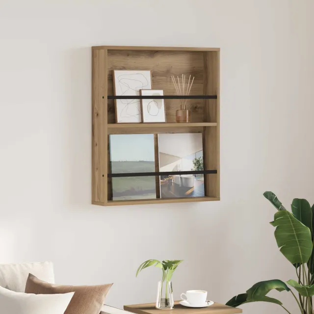 vidaXL Tijdschrift Rek Artisan Eiken 60 x 12 x 70 cm Bewerkt hout, foto 2