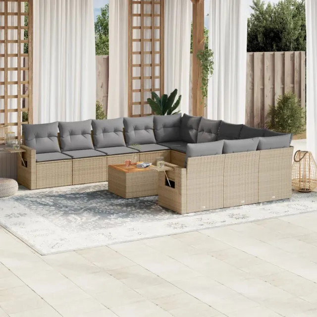 vidaXL 12-delige Loungeset met kussens poly rattan gemengd beige, foto 2