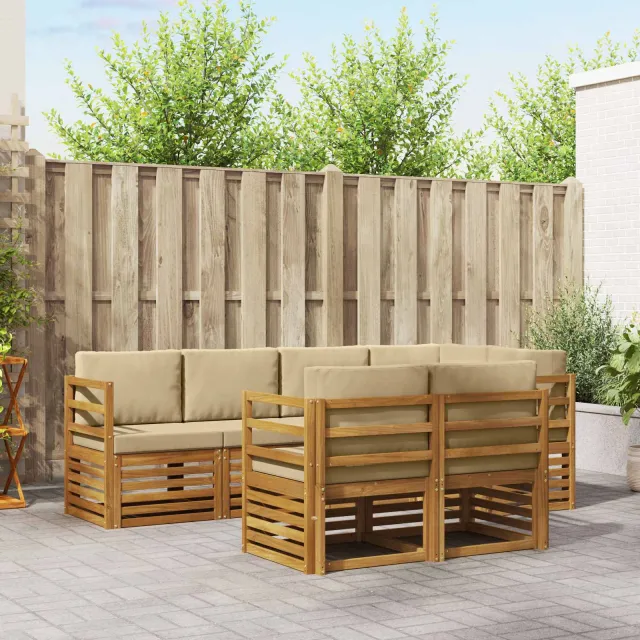 vidaXL Buiten bankenset 7 st 7-zits Natuurlijk en Beige