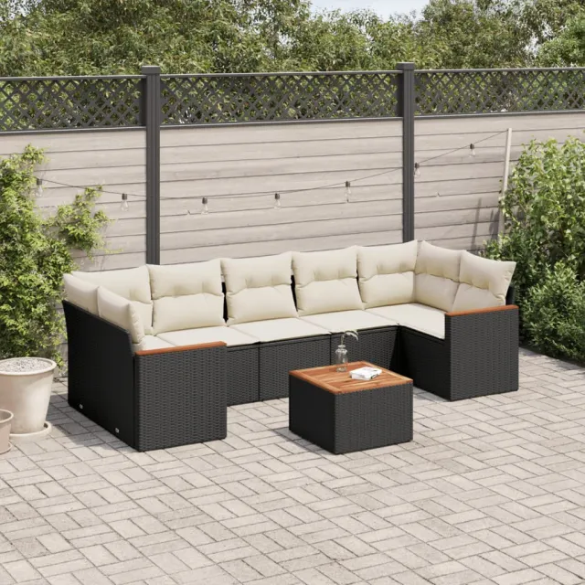 vidaXL 8-delige Loungeset met kussens poly rattan zwart, foto 2