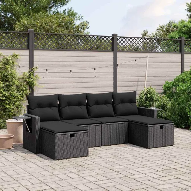 vidaXL 6-delige Loungeset met kussens poly rattan zwart, foto 2