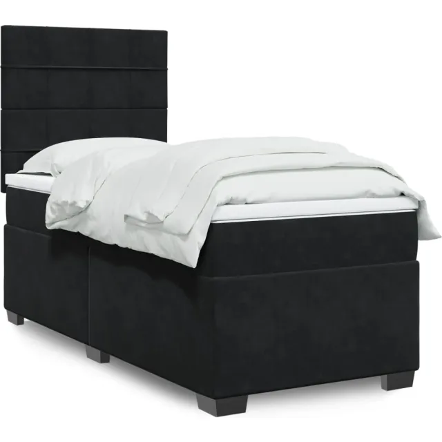 vidaXL Boxspring met matras fluweel zwart 90x200 cm