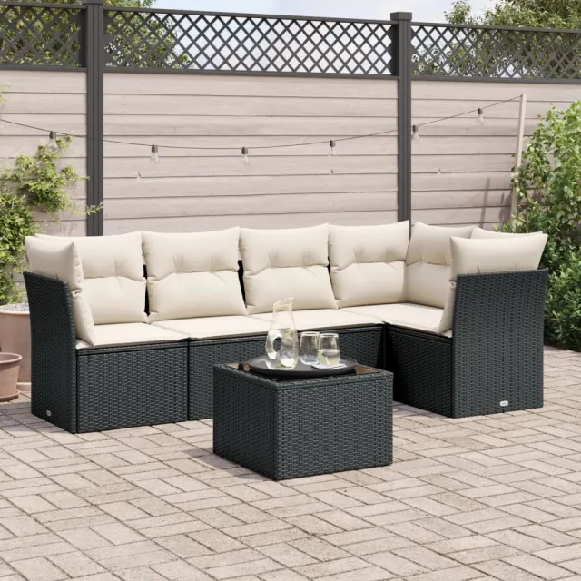 vidaXL 6-delige Loungeset met kussens poly rattan zwart, foto 2