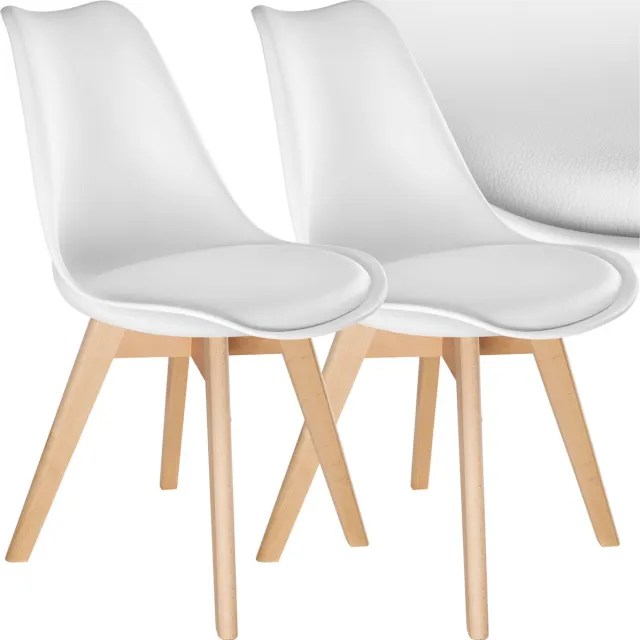 Tectake Eetkamerstoel Frederikke - Set van 2 Eetkamerstoelen met Gevoerde Stoffen Zitting - Massief Houten Poten - Ergonomische Stoelen geschikt voor Woonkamer, Eetkamer, Slaapkamer en Keuken - Draagkracht 120kg - Wit Frederikke II - Wit
