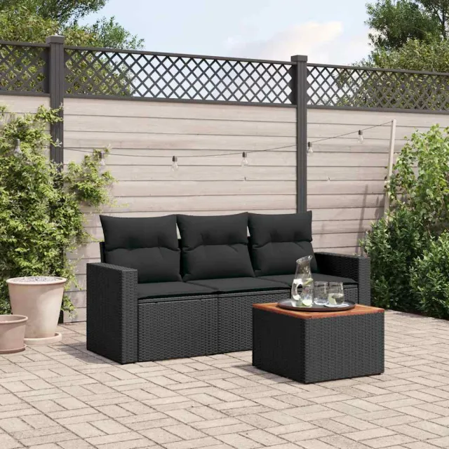 vidaXL 4-delige Loungeset met kussens poly rattan zwart, foto 2
