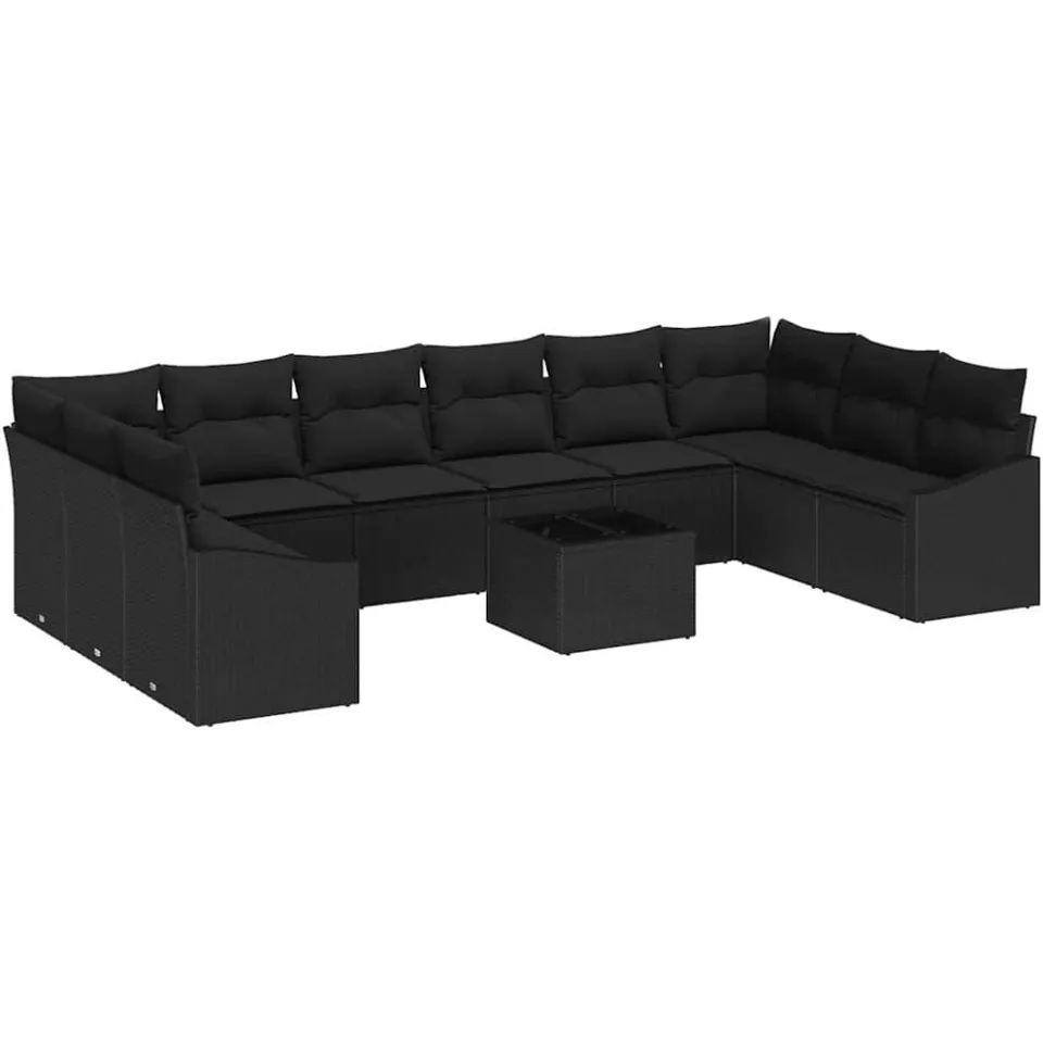 vidaXL Bankstel 11 st Zwart poly rattan