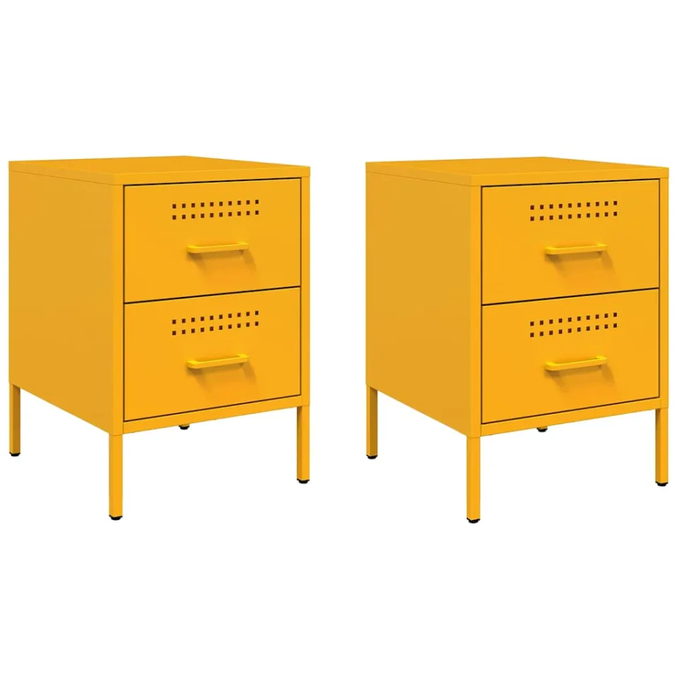 vidaXL Nachtkastjes 2 st 36x39x50,5 cm staal mosterdgeel