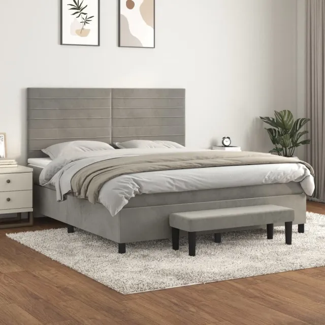 vidaXL Boxspring met matras fluweel lichtgrijs 160x200 cm grijs