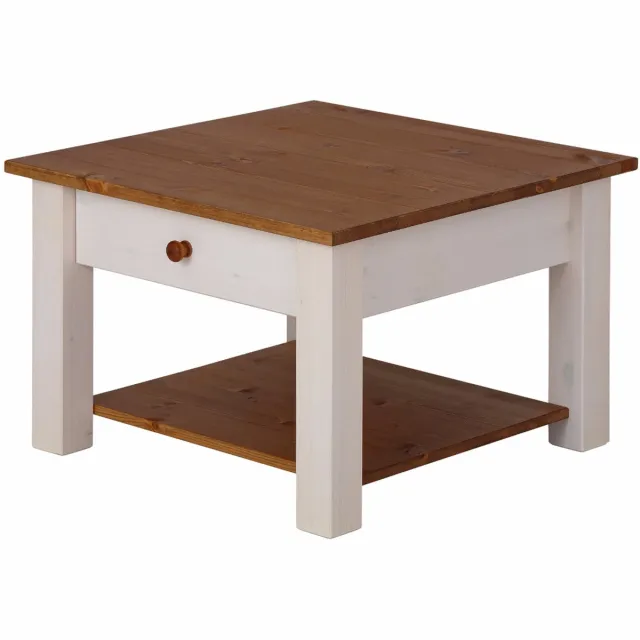 Notio Living Chicago Salontafel met Lade en Onderplank - Wit/Honingkleurig Grenen - 60 x 60 cm