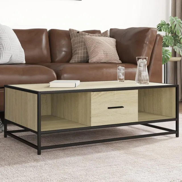 vidaXL Salontafel 100x57x35 cm bewerkt hout en metaal sonoma eiken Bruin