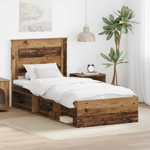vidaXL Bedframe met lade Effen Oudhout 75 x 190 cm Massief grenenhout Bruin