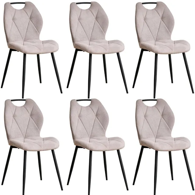 Questyr beige - Set van 6 eetkamerstoelen in Scandinavische stijl - comfortabele fluwelen eetkamerstoelen - stoelen met metalen poten
