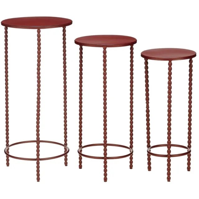 Mica Decorations Mady Bijzettafel Rond Set van 3 - Donkerbruine Bijzertafeltjes van IJzer met Metalen Onderstel - Bijzet Tafeltje voor Woonkamer - H50-70 x Ø22-32cm