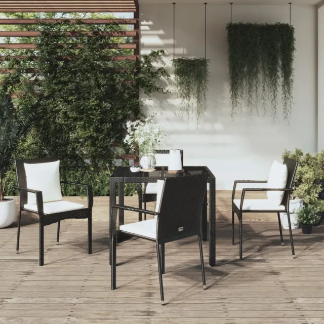 vidaXL 5-delige Tuinset met kussens poly rattan zwart, foto 2