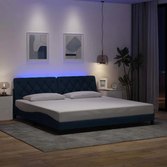vidaXL Bedframe met LED zonder matras 200x200 cm stof blauw