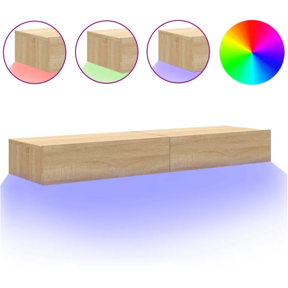 vidaXL Tv-meubelen 2 st met LED-verlichting 60x35x15,5 cm sonoma eiken, foto 4