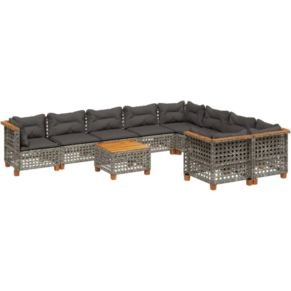 vidaXL 10-delige Loungeset met kussens poly rattan grijs, foto 3
