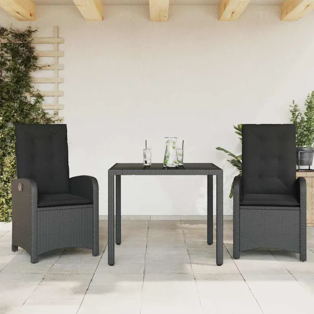 vidaXL 3-delige Tuinset met kussens poly rattan zwart, foto 2