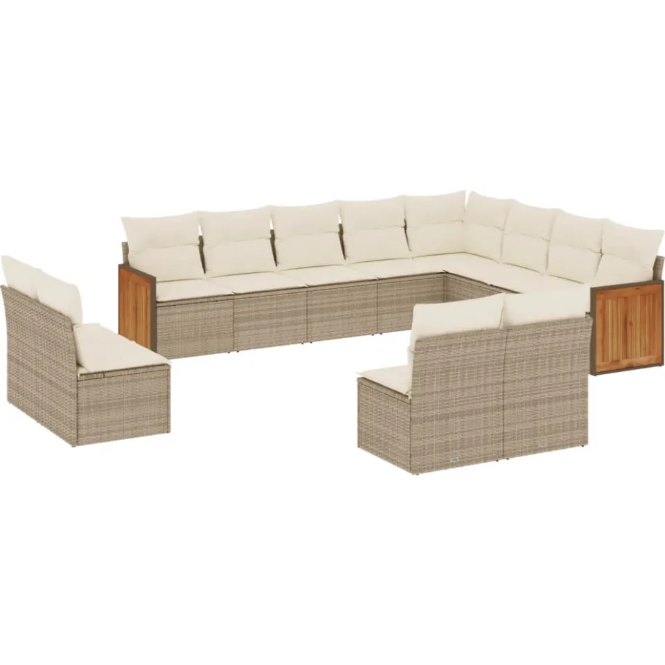 vidaXL 12-delige Loungeset met kussens poly rattan beige, foto 3