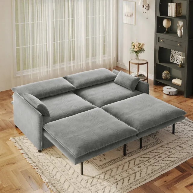 OKWISH Slaapbank 206 cm - 3-Zits Uitschuifbaar met Opbergruimte en Verstelbare Rugleuning - Woonkamer en Logeerkamer - Chenille - Lichtgrijs