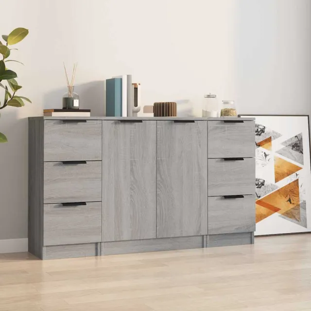 vidaXL Dressoirs 3 st bewerkt hout grijs sonoma eikenkleurig, foto 2