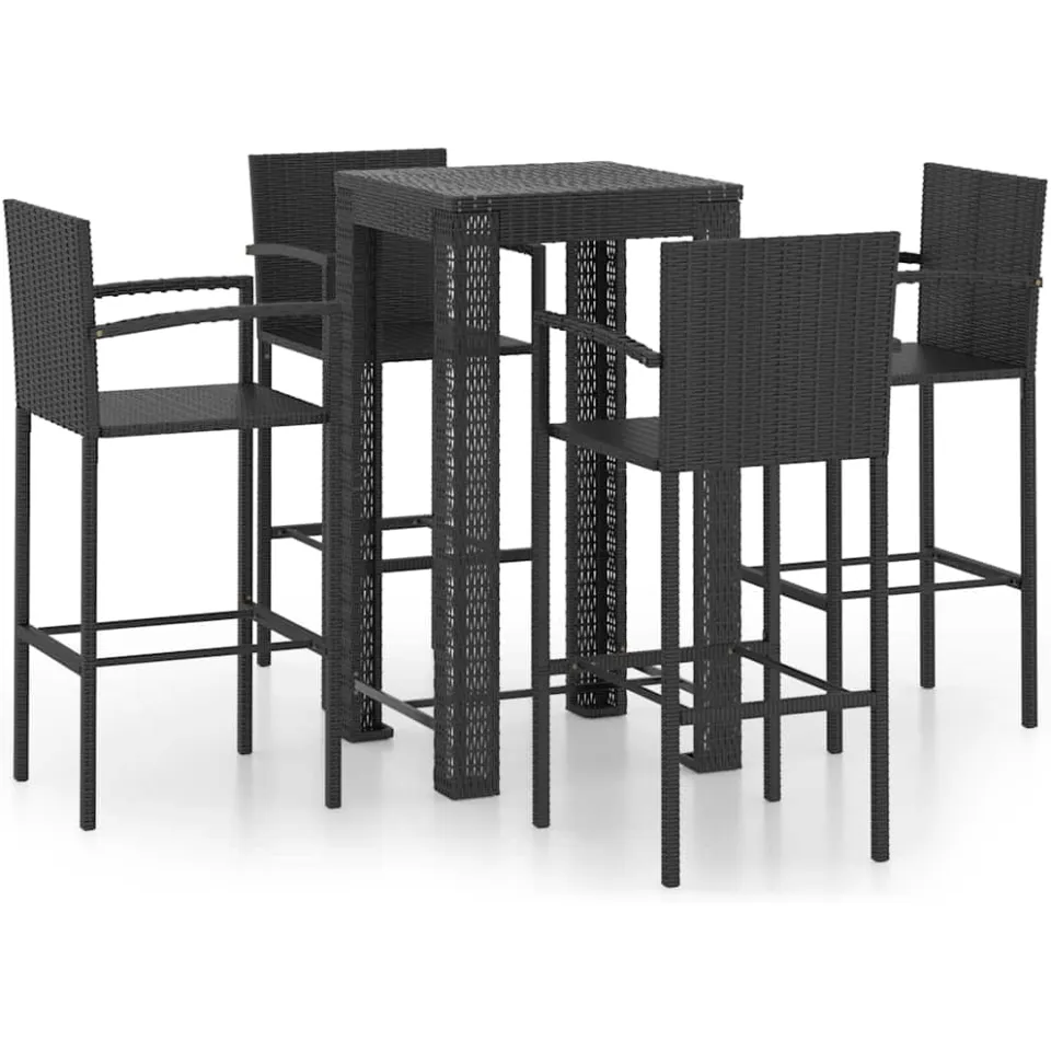 vidaXL 5-delige Tuinbarset met armleuningen poly rattan zwart, foto 3