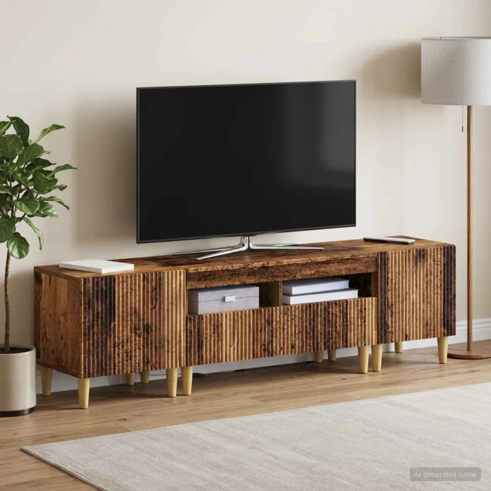 vidaXL 3-delige LED TV-kast ARNHEM 3 st Oud hout Bewerkt hout grijs, foto 3