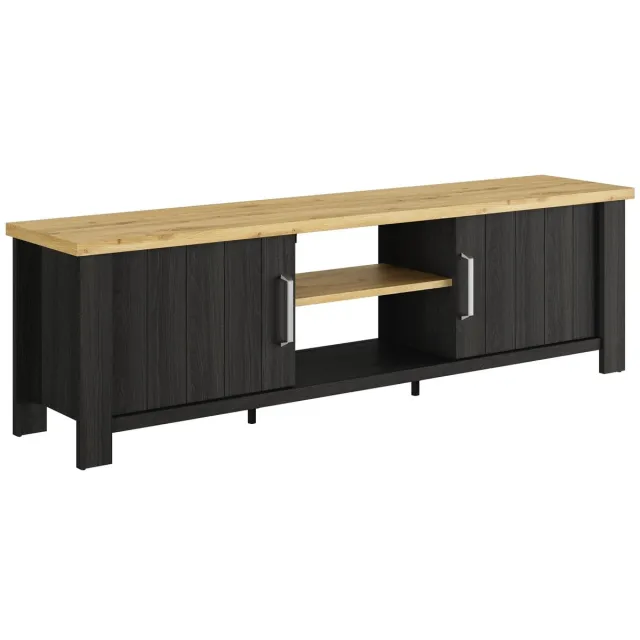 Gami Belfurn - TV-meubel Sequoia – 2 deuren – zwart met eik artisan – 200 cm antraciet