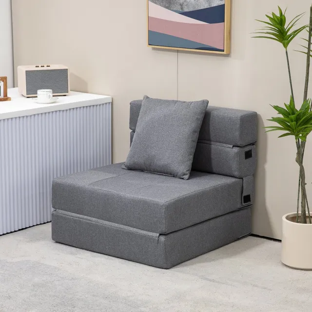 MODENUIT Fauteuil 70 x 70 x 61 cm - 2-in-1 Opklapbaar - Voor Slaapkamer En Woonkamer - Stof - Donkergrijs